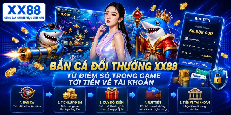 Bắn cá đổi thưởng XX88 – Từ điểm số trong game tới tiền về tài khoản